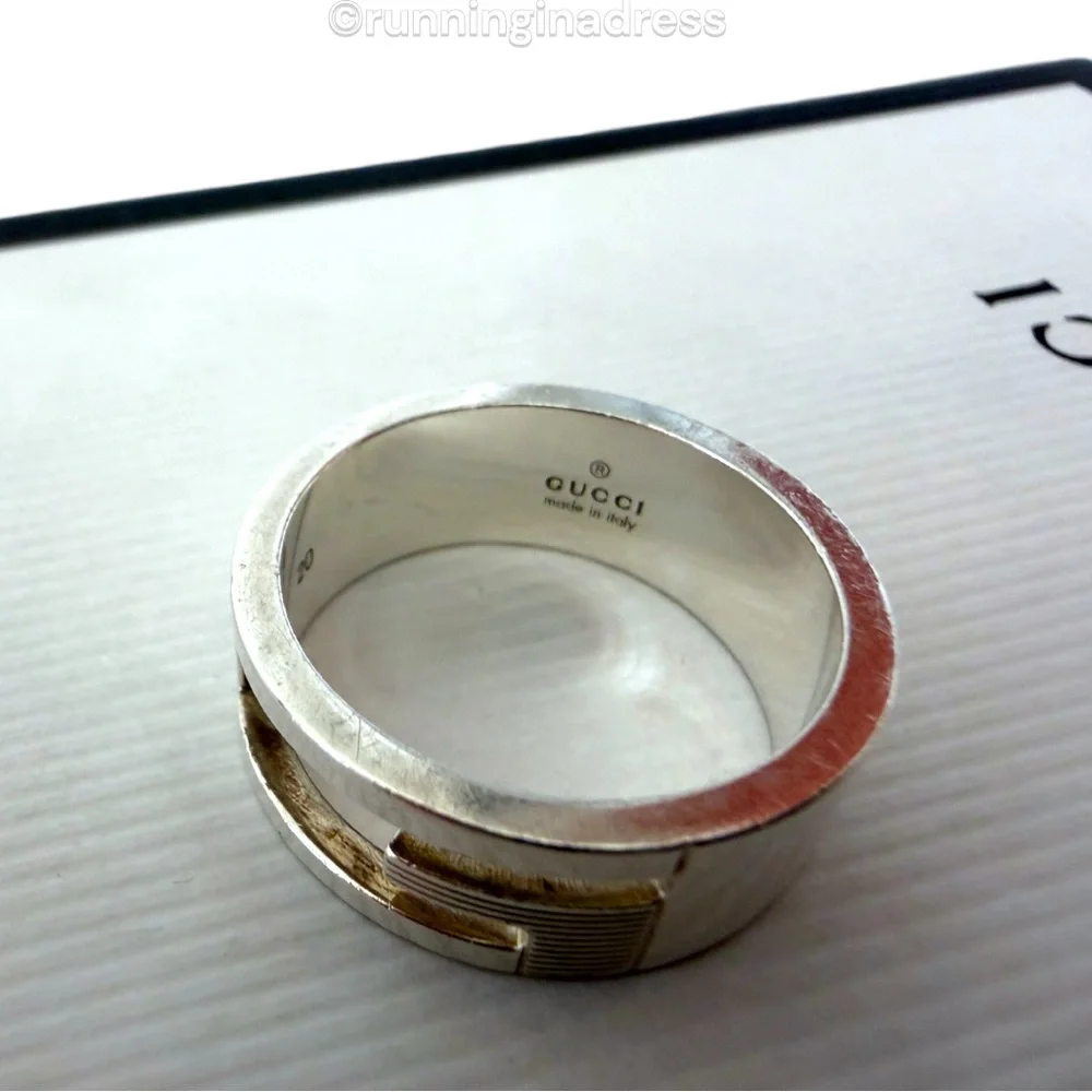 Authentic Gucci G Logo Cut-Out Ring Sterling Silver 925 Vintage Band Size 9